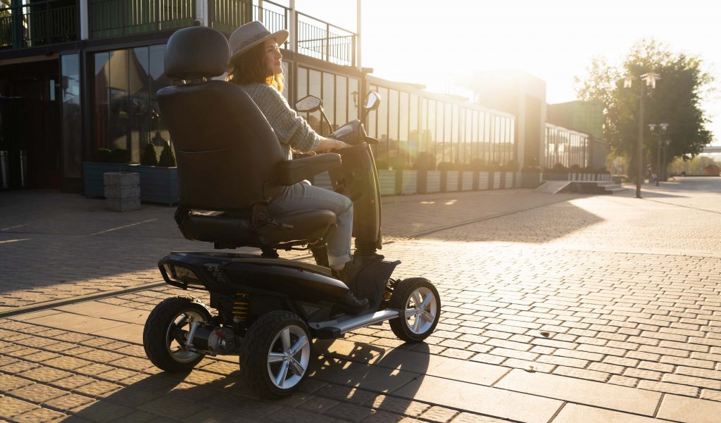 Woman on mobility scooter