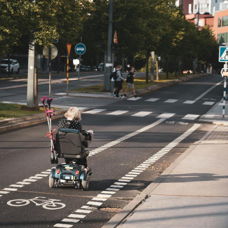 mobility scooter user on road