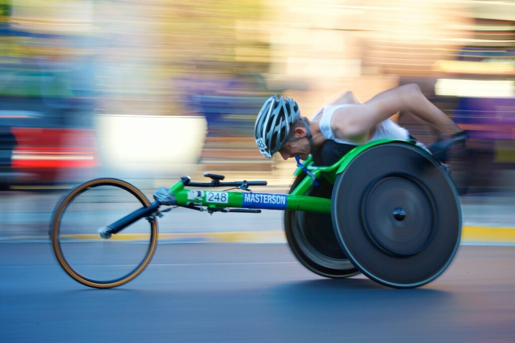 Disabled athlete on an racing wheelchair